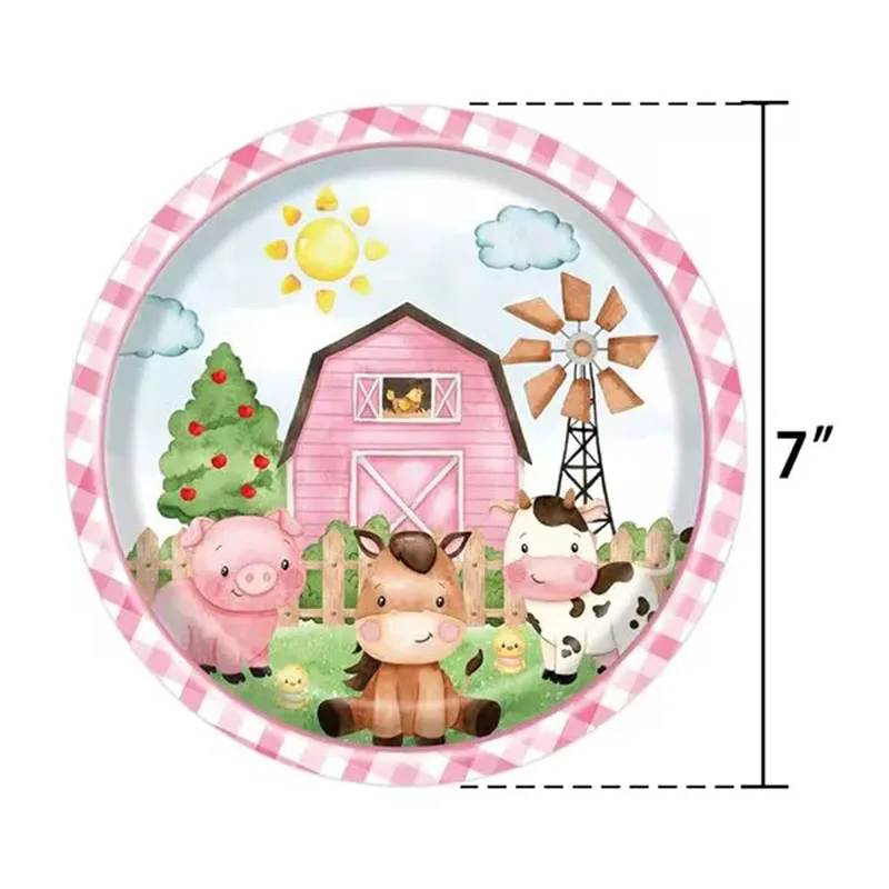 Neues Rosa Bauernhof-Tier Themen-Einweggeschirr, Pappbecher, Teller, Servietten, Tischdecken, Kindergeburtstags-Partyzubehör – Detail 3