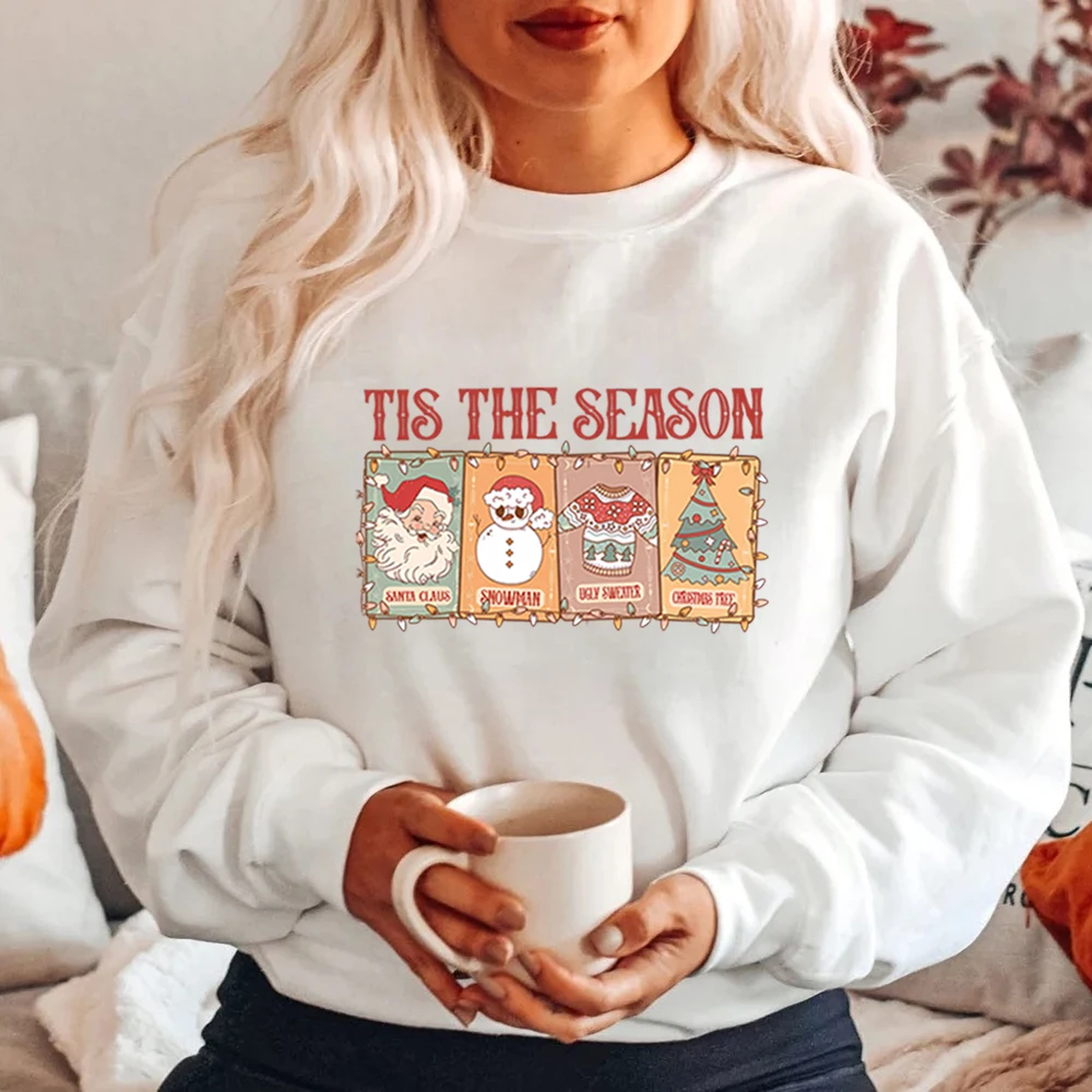 Retro Tis The Season Sweatshirt Tarot Vintage Santa Claus Aesthetic Hoodie Groovy Christmas Shirt Autumn Winter Trendy Tops