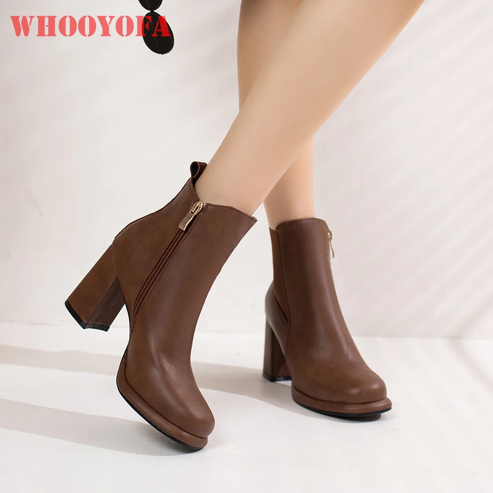 2026 Autumn Elegant Women Ankle Booties Wide Fit High Block Heel Lady Daily Shoes Large Small Plus Size 10 32 46 48