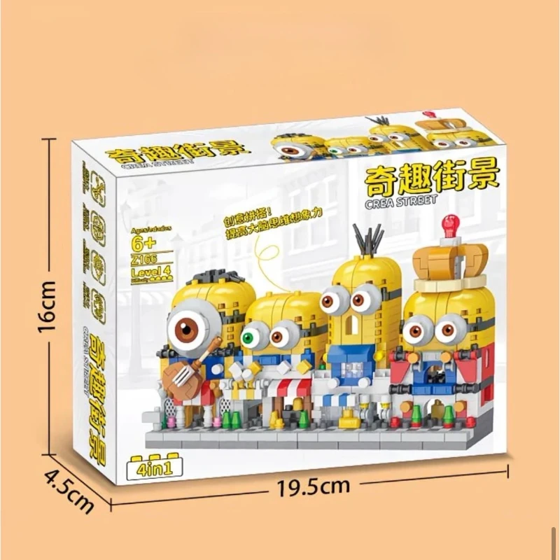 4-in-1 Minions Street View Bouwstenen Serie Jongens en Meisjes Assembleer Speelgoed 3D Stereoscopische Verjaardagscadeaus voor kinderen