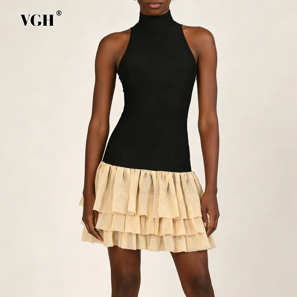 

Новое женское мини-платье VGH во французском стиле, приталенное, с контрастными вставками, круглым вырезом, без рукавов, с завышенной талией, повседневное, с дизайнерским акцентом