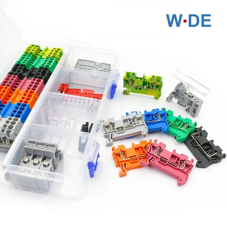ST2.5 Din Rail Spring Contact Terminal Block Kit End Cover Stop Plug-In Jumper Bridge Marker Strip Assembly Combined 12AWG 1Set