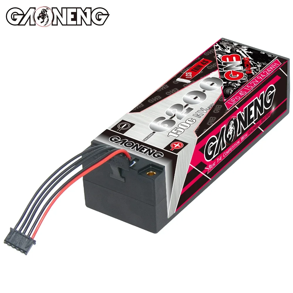 Gaoneng GNB 6200mAh 4S1P 15.2V 150C HV LCG Thin 4S Hardcase 5.0mm LiPo Battery Pack XT90 Plug For 1:8 1/8 RC Car Level Running