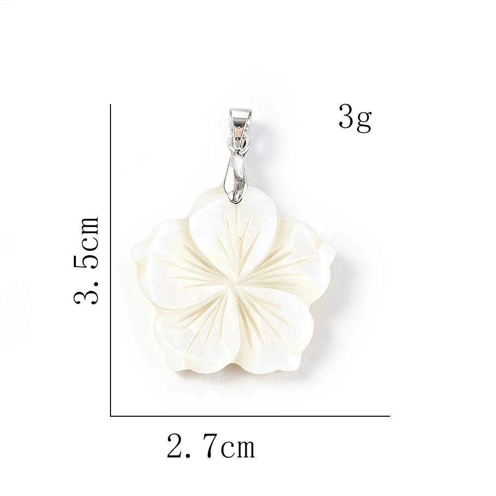 Natural Mother of Pearl Flower Pendant Necklace Carved Shell Iridescent Floral Jewelry Silver Bails Black Cords Boho Gifts 3.5cm