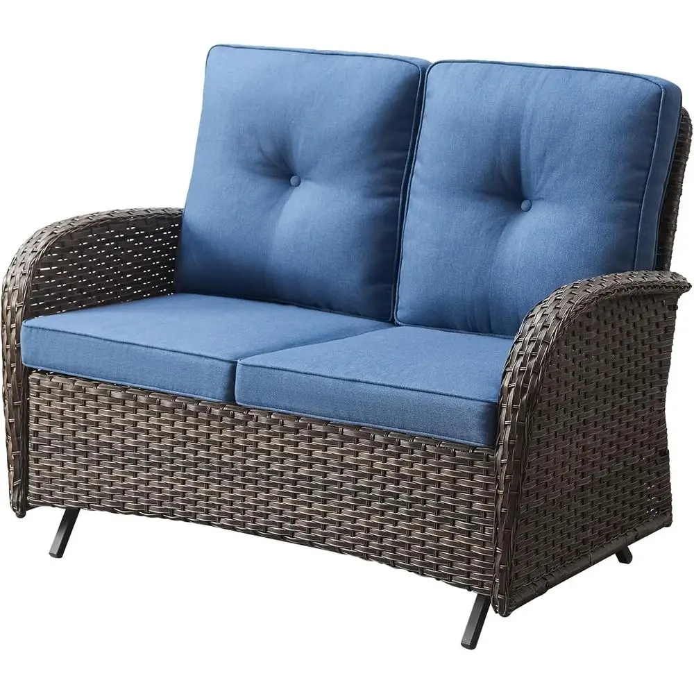 

Уличная плетеная скамья-качалка для патио, двухместная, с максимальной нагрузкой 500 фунтов, из ротанга, всепогодная мебель для веранды