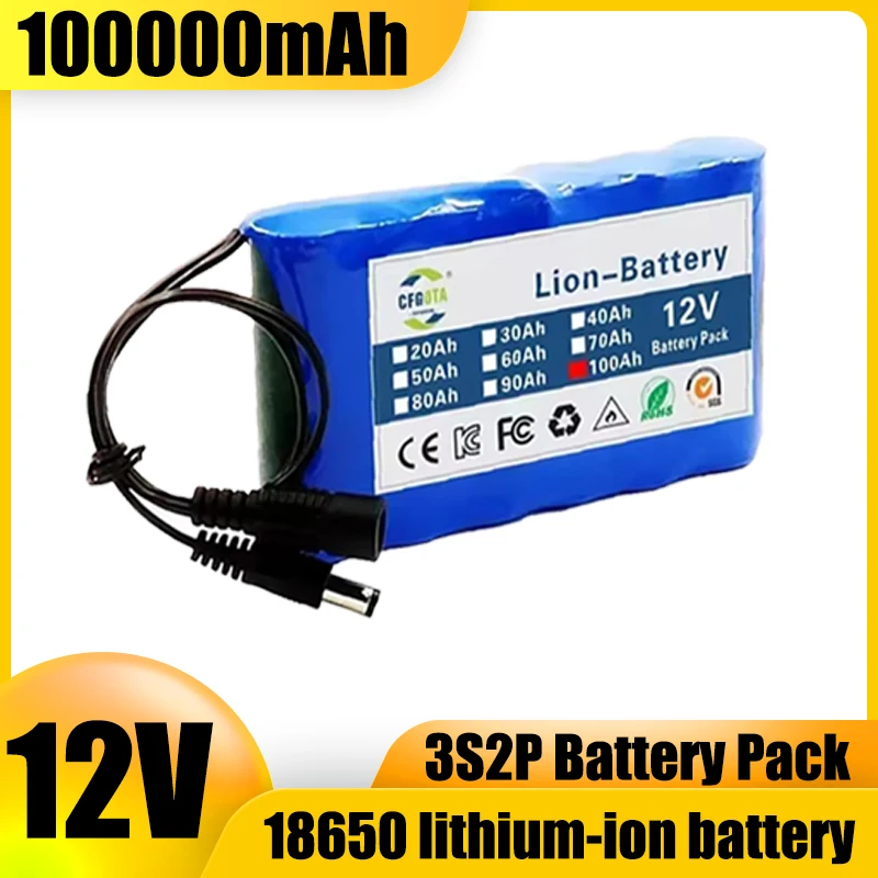 12V 20000mAh-100000mAh 18650 lithium-ion rechargeable battery with strong endurance and fast charging speed
