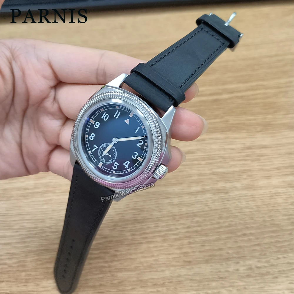 

Мужские автоматические механические часы Parnis 41 мм seull l1701 с черным циферблатом и кожаным ремешком