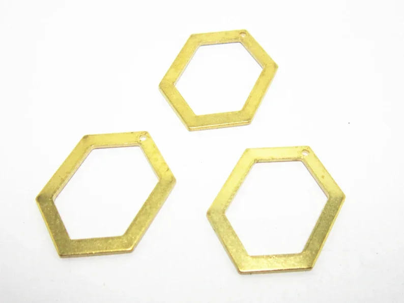 20pcs Textured Hexagon Earring Charms, Brass Charms, Earring Findings, Necklace Pendant, 26.5x18.2mm, Jewelry Making - R776