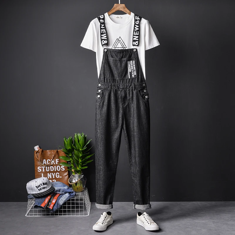 

Trendy Denim Overalls ex Couples Print ter Loose Workwear Pants Youthful Bla Jeans Youth Sle Casual Wear