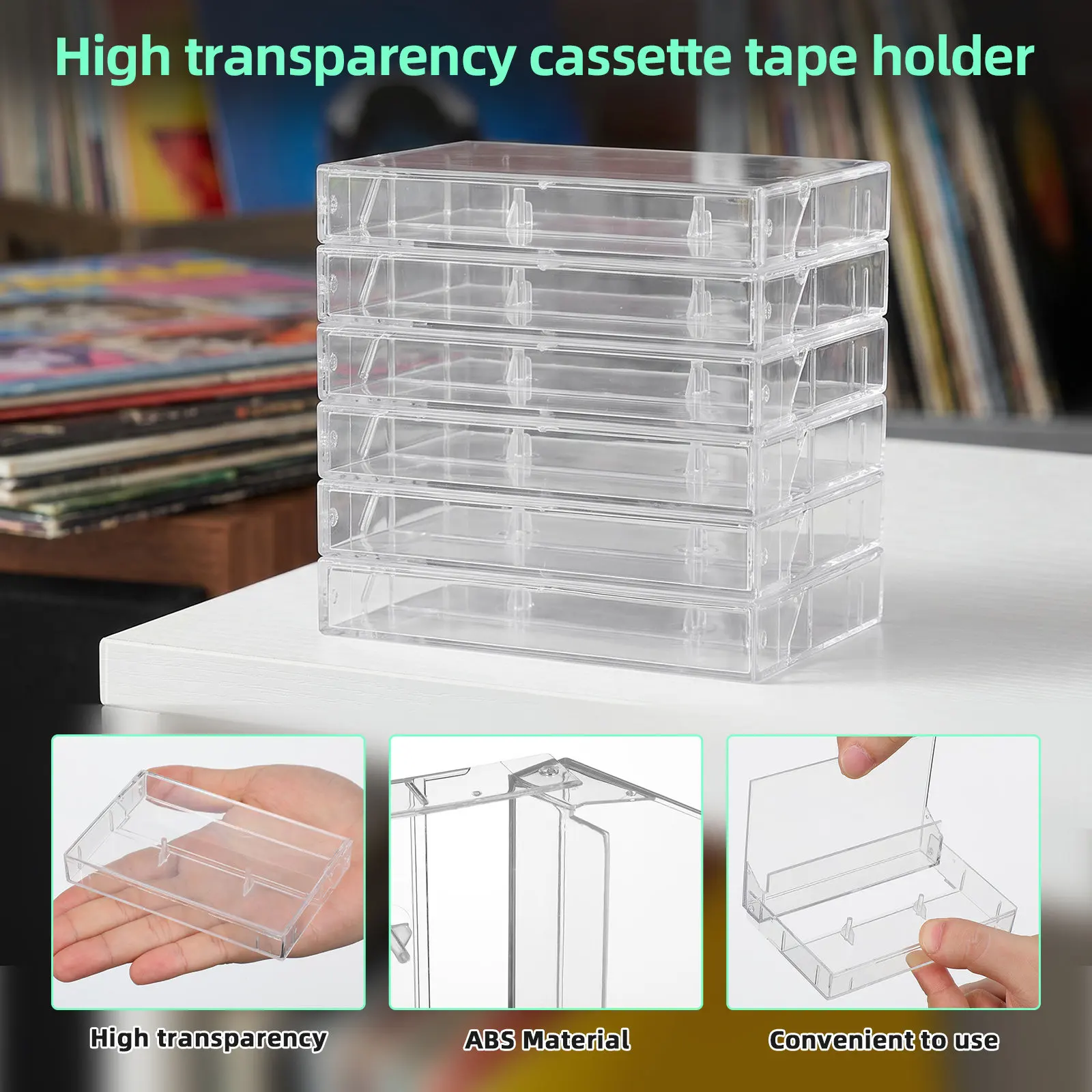 Clear Cassette Tape Holder 6 Pack High Transparency Plastic Storage Box Organizer for Audio Tape Display