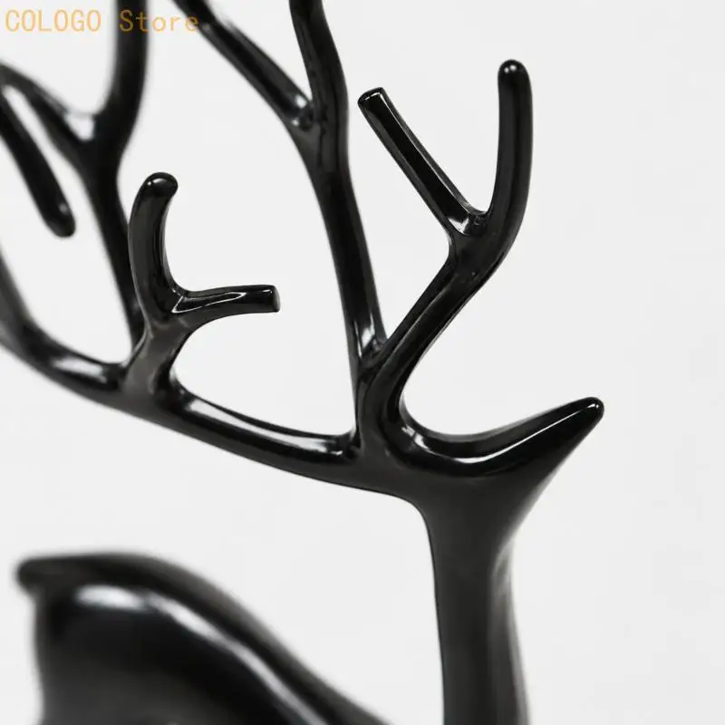 Black Metal Deer Statues Reindeer Figurines For Centerpieces Tanle Ornament D0LD