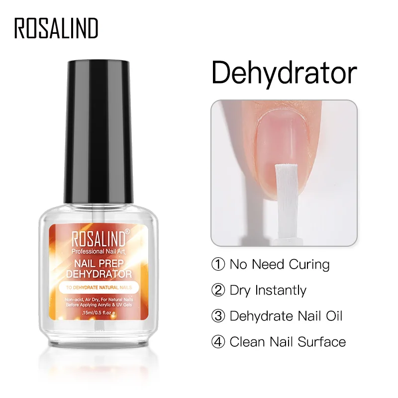 ROSALIND 15ml Nail-Primer Nail Prep Dehydrator For Gel Nail Polish Free Grinding Nail Art Base To Matt Coat Hybrid Varnishes