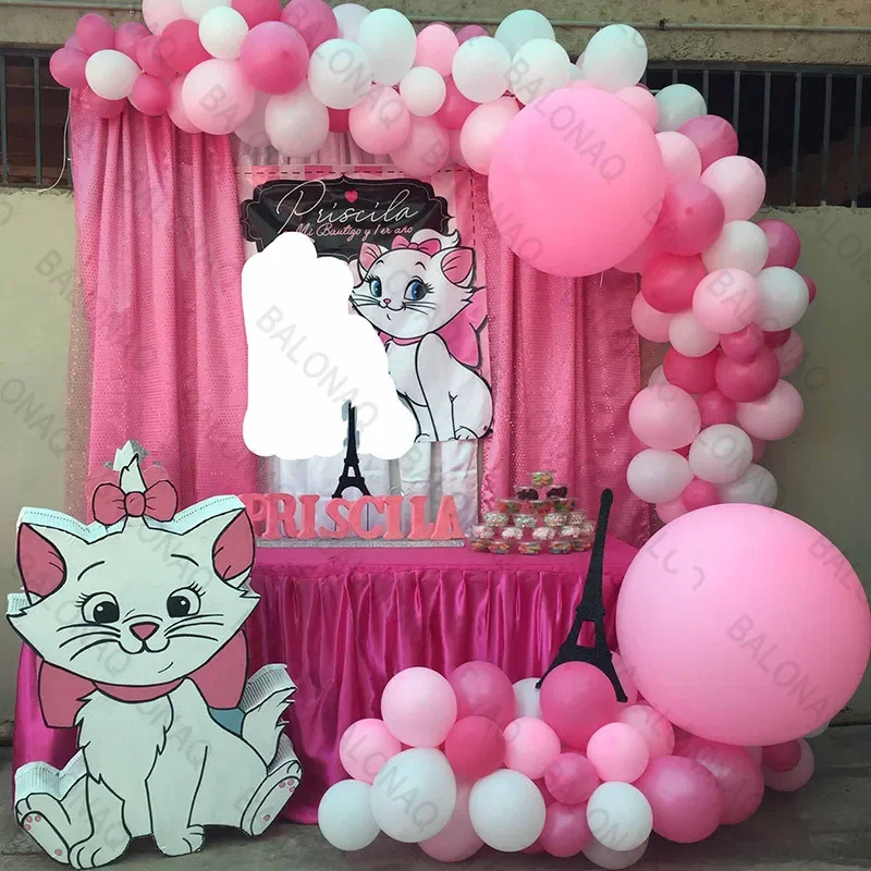 96pcs Disney Pink Marie Cat Balloons Arch Garland Kit Age 3 4 5th Birthday Party Decorations White Peach Latex Balls Air Globos