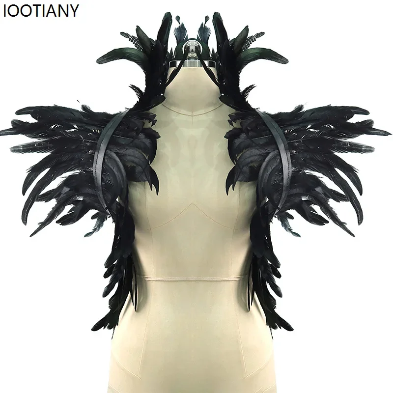 CosplayGothic Feather Shawl Strap Shrug Collar Feather Cloak Halloween Sleeping Curse Cosplay Props Party Masquerade Rave Access