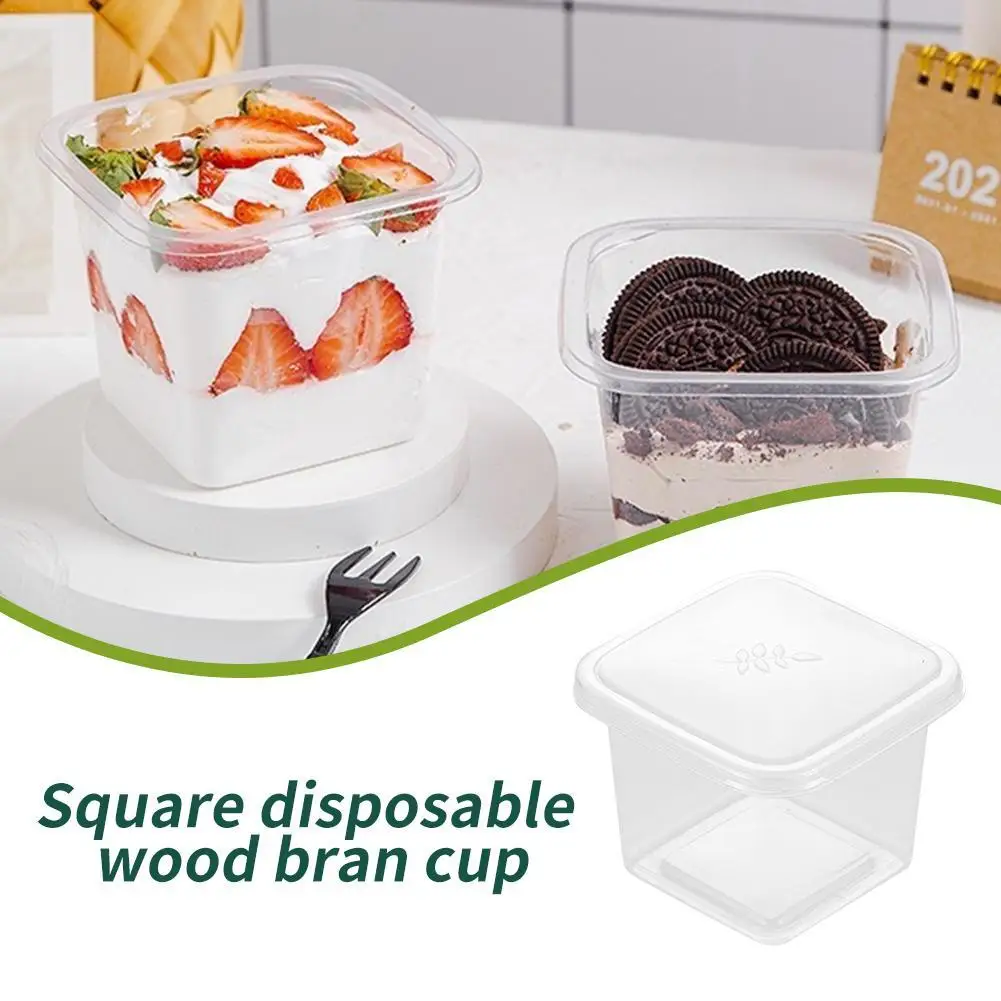 Plastic Parfait Cups with Lids and Sporks, Disposable Square Dessert Cups/Cake Containers for Fruits Oatmeal Yogurt Mousse