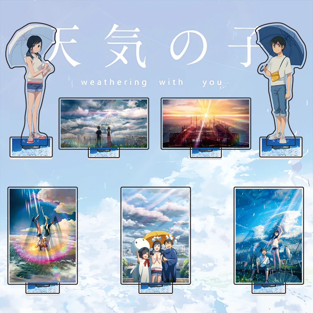 Weathering With You Acrylic Standee - Makoto Shinkai Aesthetic Scenery Figure - Hodaka & Hina Anime Desk Decor - Double-Sided