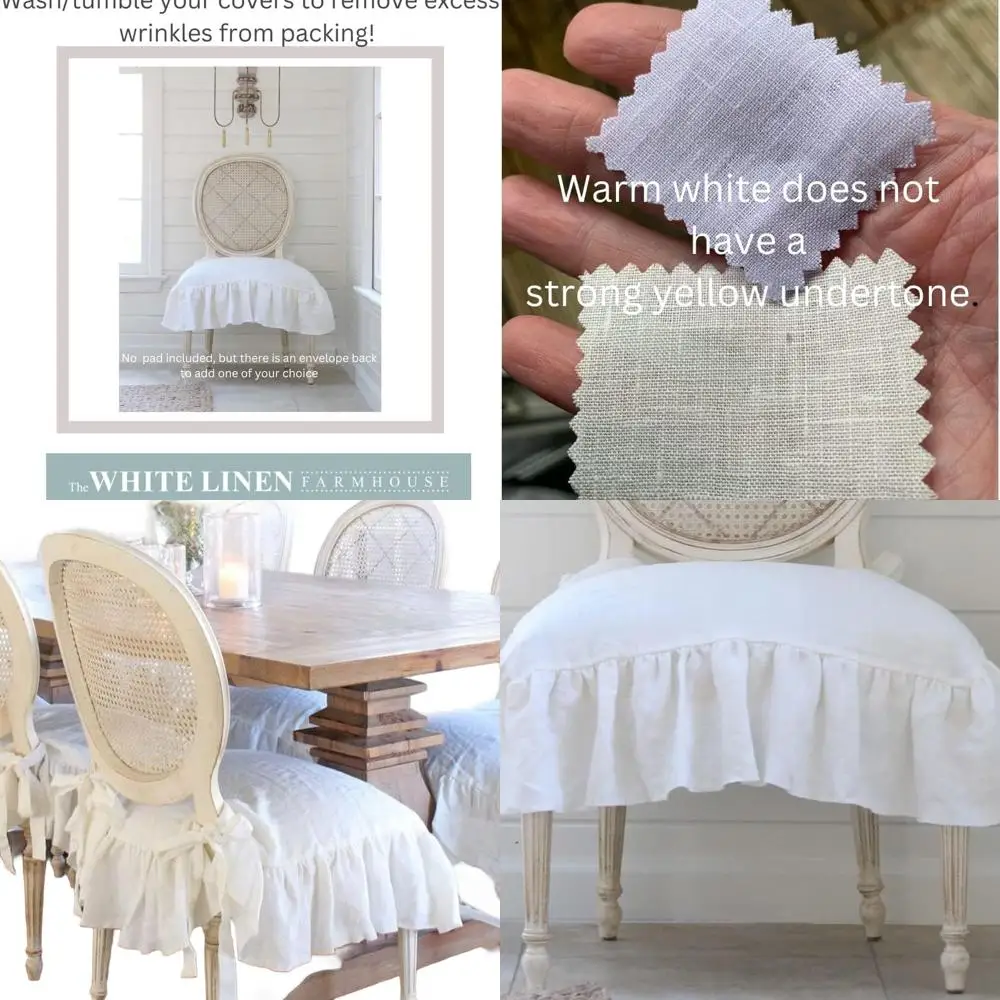 

Роскошный чехол на стул, размер сиденья 20 x 18 дюймов, лен с рюшами, чехлы на обеденные стулья, чехол, декор фермерского дома, тяжелый драпированный льняной (износный)