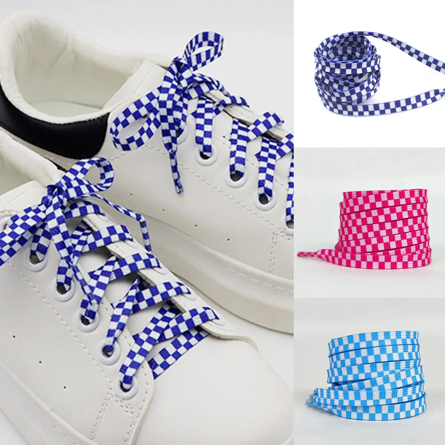 

Red Blue Checkered Grid Shoelaces Super Quality Flat Shoe Laces Shoelaces For Athletic Running Sneakers Shoes Boot Strings