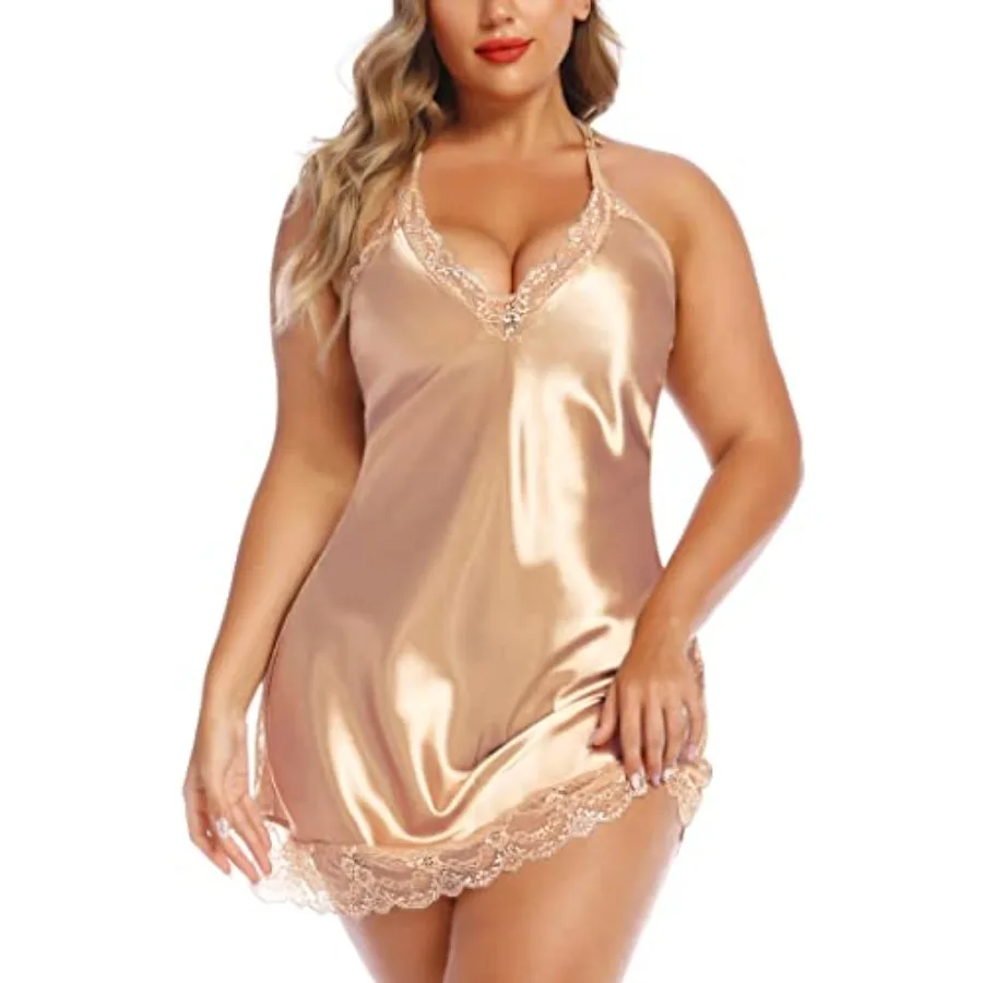 

Avidlove Women Lingerie Plus Size Satin Lace Chemise Nightgown Sexy Full Slips Sleepwear L-4XL