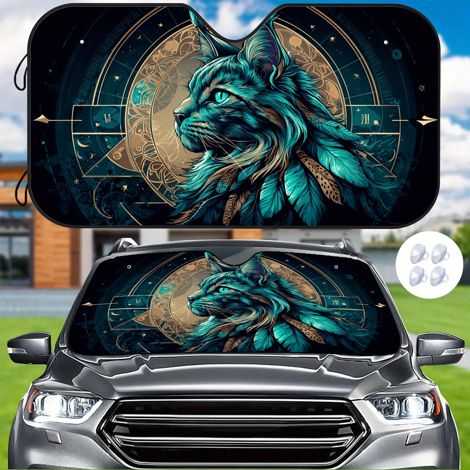 Interior Design Illustrated - Mysterious Cat Shadow Car Sunshade, Retro