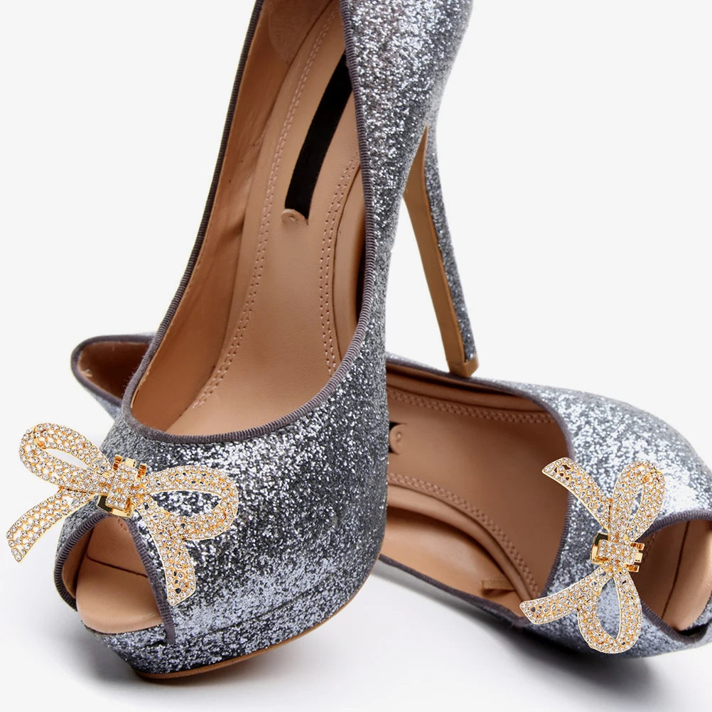 

Detachable Rhinestone Bow Shoe Clips Crystal Buckles Wedding Party Decorations High Heel Sandal Accessories Sturdy Zinc