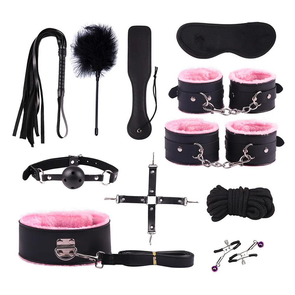 12PCS BDSM Bondage Set Handcuffs Ankle Cuffs Ball Gag Whip Spanking Paddle Rope Eye Mask Adult Sex Toy for Women Men Couples Kit view 4