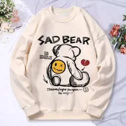 Cartoon Letter Bear Pattern Print Female Sweatshirt Fleece Warm Hoody Casual S-Xxl Hoodies Comfortable Versatile Clothes Female