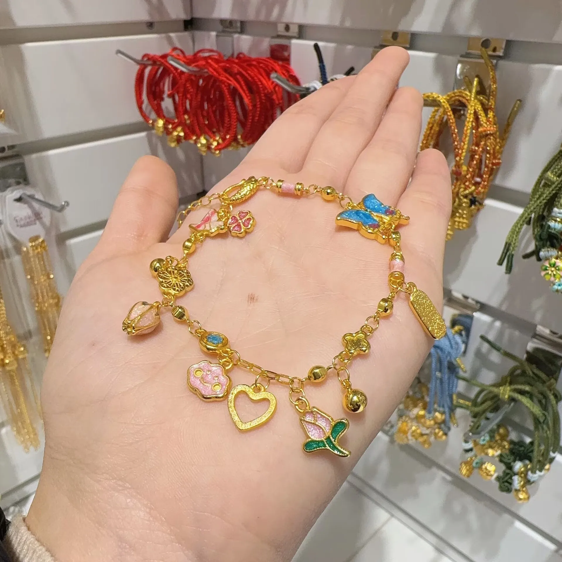 

Plated With Real Gold Retention New Chinese Style Sand Gold Burned Enamel Blue Pink Ice Broken Swallowtail Butterfly Girls Gift