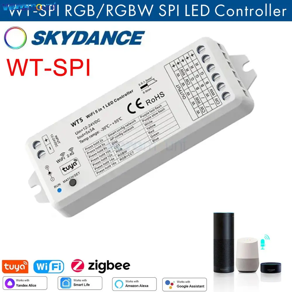 Skydance Tuya 5V 12V DC 2.4G RF SPI LED Wifi Controller WT-SPI for WS2811 WS2812 WS2815 UCS1903 Pixel GS8208 RGB LED Strip Light