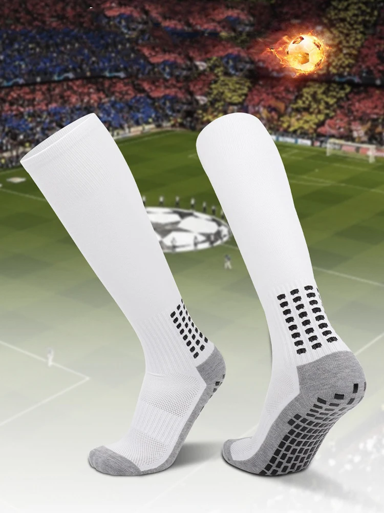 جوارب كرة قدم طويلة للرجال مع قبضة مضادة للانزلاق ووسادة كرة قدم، مصممة خصيصًا للقبضة المضادة للانزلاق في الرياضة مثل ذلك