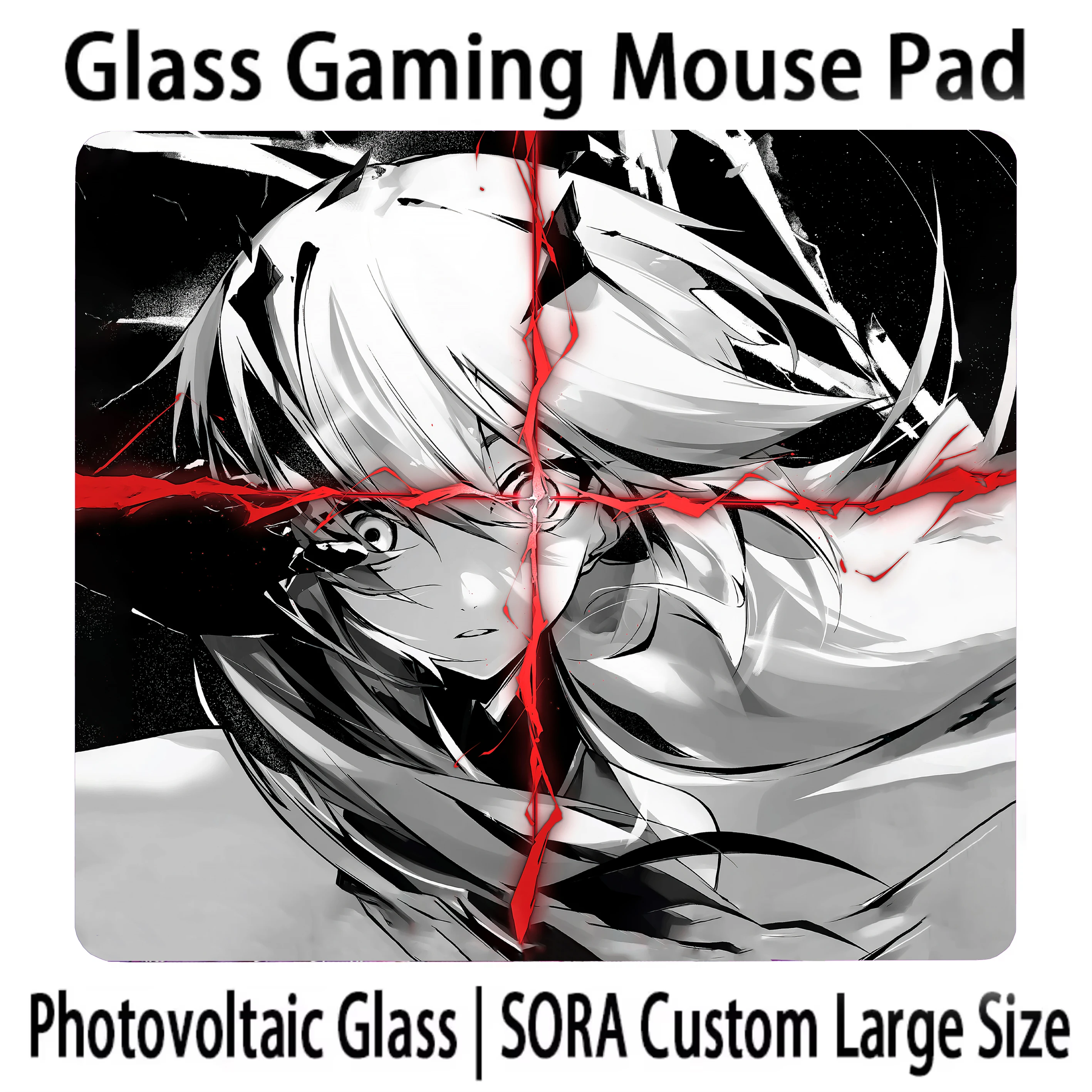 Japanese Anime Y2k Girl Glass Mousepad SORA Esports Games Desk Mat FPS Exclusive Edition 450X400MM Glass Mouse Pad Customized