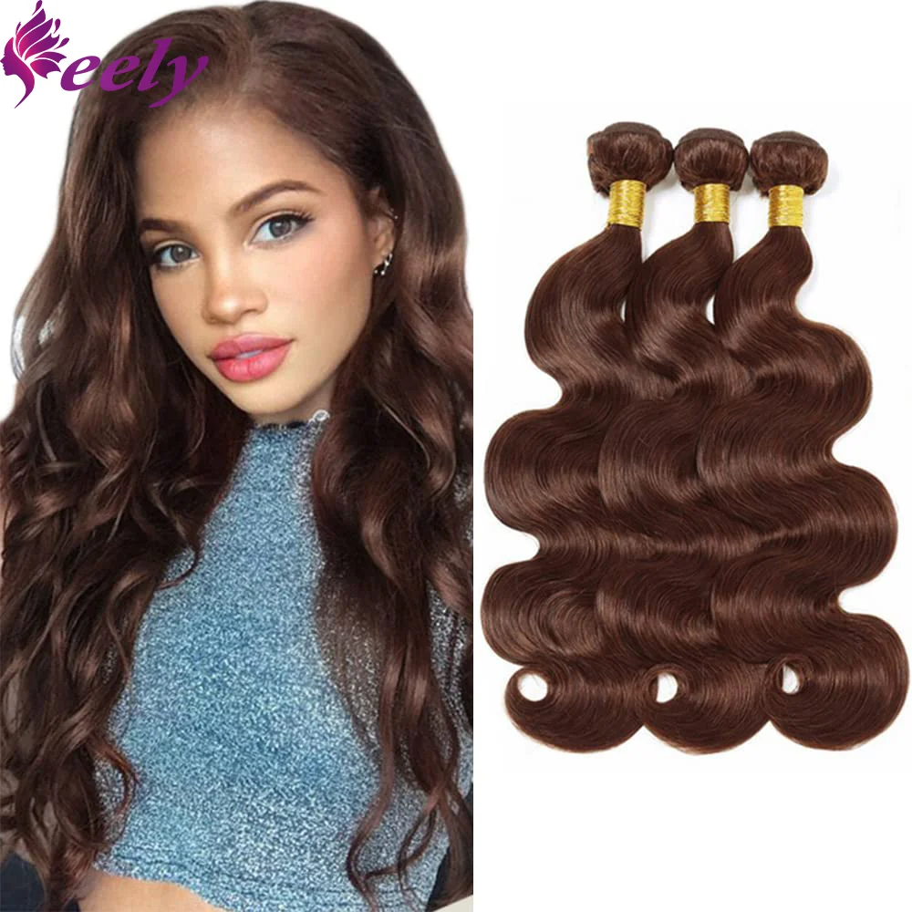 Chocolate Brown Body Wave Human Hair Bundles Weaves Extension 22 24 26 Inches For Woman Brazilian 100% Real Human Hair Color #4