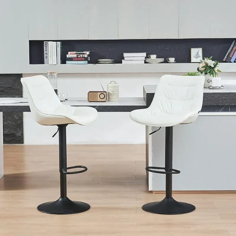 Kidol & Shellder Bar Stools Set of 2 Kitchen Island Adjustable Counter Height Barstools Modern Faux Leather Swivel Bar Chairs