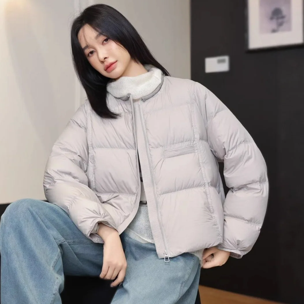 Autumn and Winter Fashion Women's Down Jacket Commuter Round Neck Short 90 White Duck Down Jacket