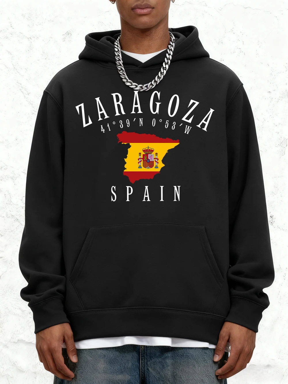 Zaragoza-sudaderas con estampado de bandera de España para hombre, jerséis holgados deportivos de algodón, sudadera cálida de lana para invierno, Tops con bolsillo para correr