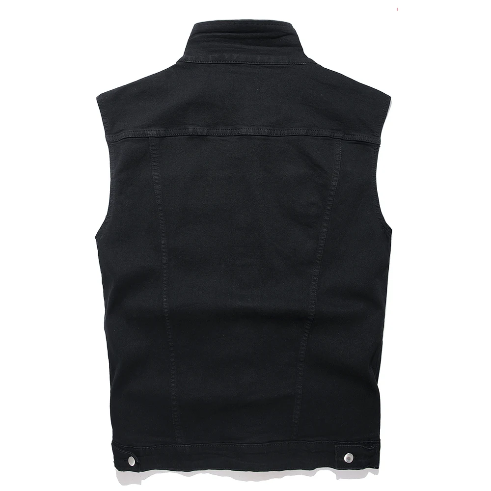 Men Classic Black Denim Vest Pure Color All Match Sleeveless Waistcoat Cotton Cargo Tank Top