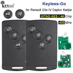 KEYECU 433MHz 7945 /PCF7953 4A Chip Keyless-Go Autostart Hand Free Smart Remote Key Fob for Renault Captur Clio 4 Lutecia Symbol