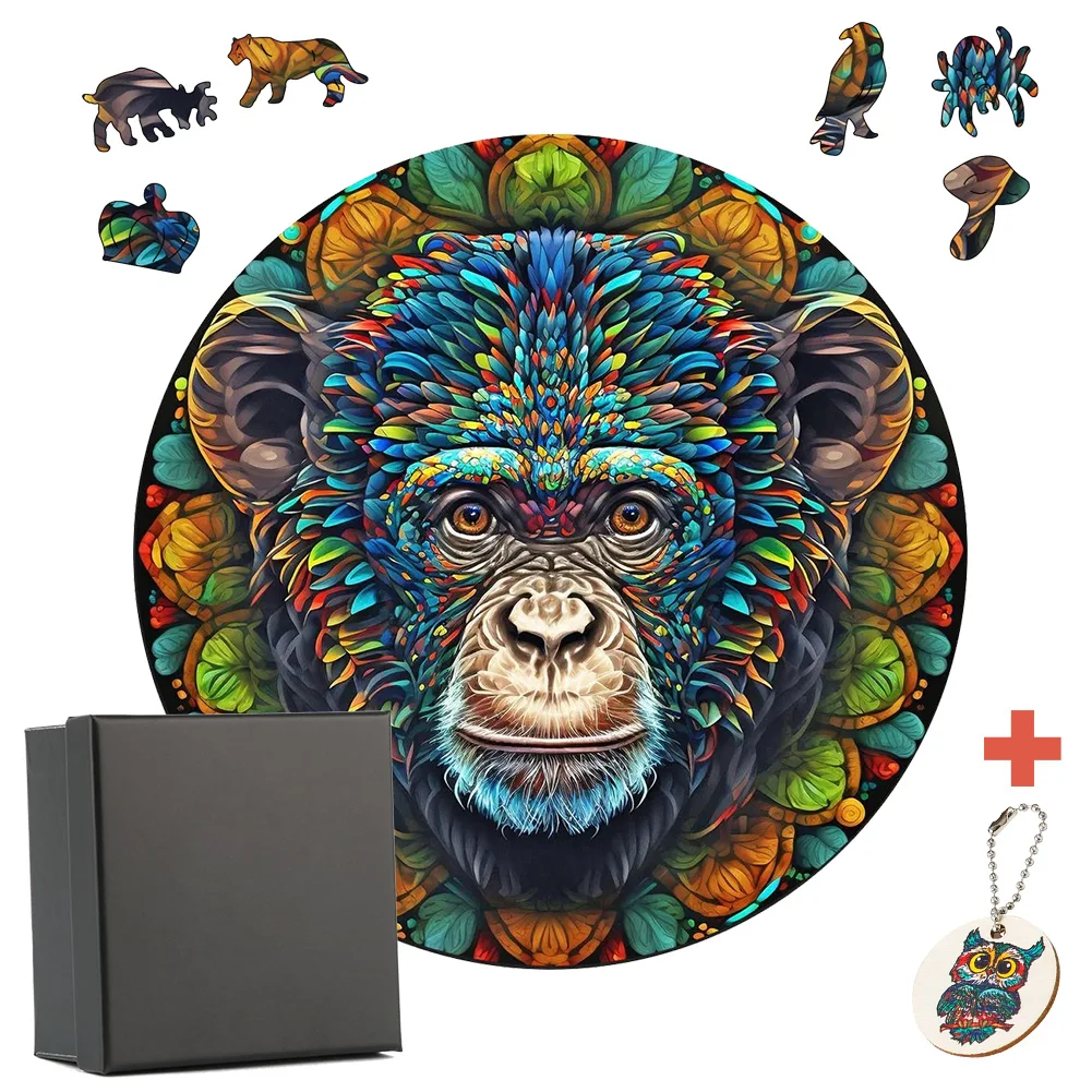 

Wooden Puzzles Chimpanzee Unique Pieces Educational Jigsaw Toys Adult Decompression Anxiety Relief Circle Puzzle Educational Toy