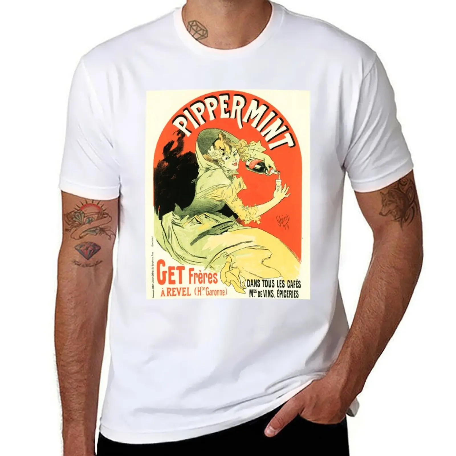

PIPPERMINT Mint Liqueur Aperitif Alcohol Beverage Jules Cheret Vintage French T-Shirt luxury t-shirt mens plain t shirts