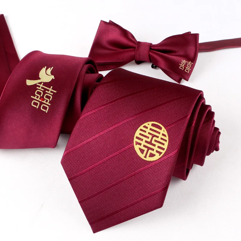 Wine red wedding letter for the groom and groomsman, wedding tie for men, formal attire, wedding without tying, red zippered tie