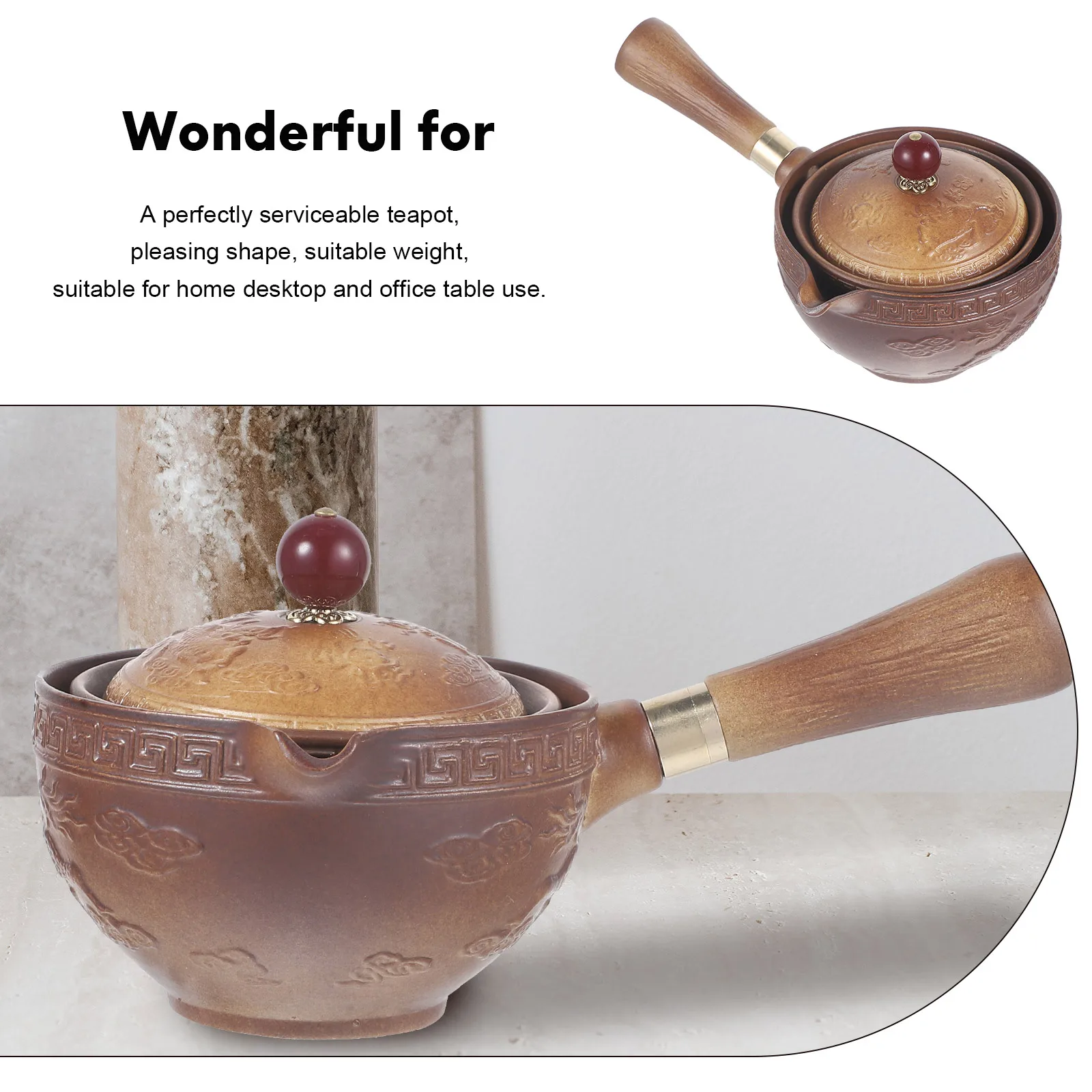 

Ceramic Teapot Single 360 Rotation Side Handle Infuser Tea Kettle Pot Household Office Use Practical Creative Healthy Longtime