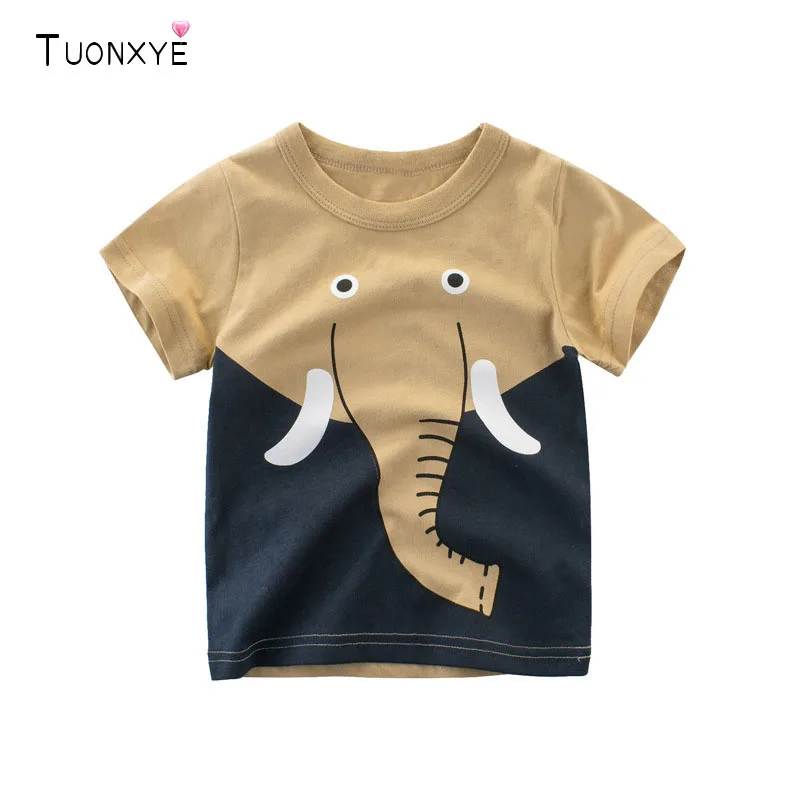 TUONXYE Kurzarm-T-Shirts für Jungen, Cartoon-Elefant-Kinderhemden, lässig, weich, atmungsaktiv, Baumwolle, für Pullover, Baby-Sportkleidung