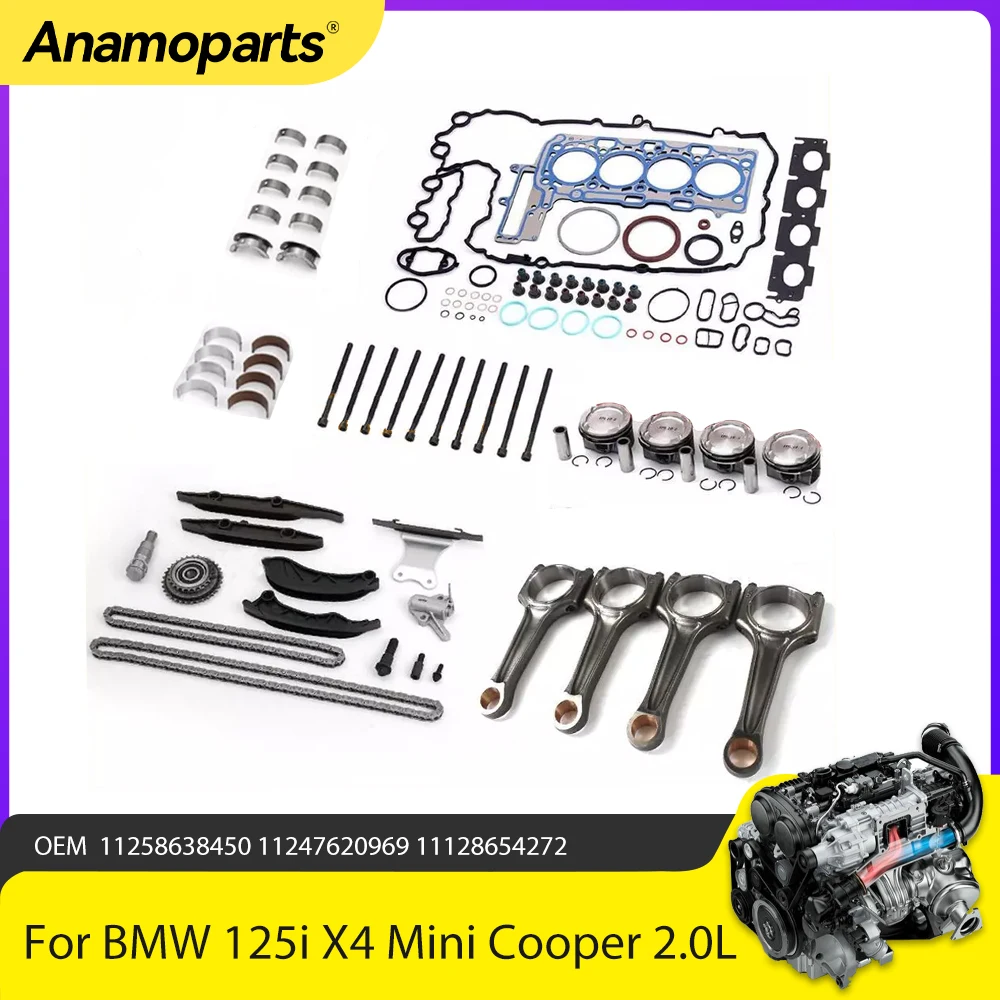 Engine Parts Rebuild Gasket Set Rods Timing Chain Kit Fit 2.0 L For BMW 125i 230i X3 X4 Mini Cooper F20 B46 B48 2.0L Gas 14-20