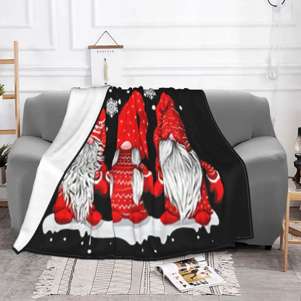 Three Gnomes In Red Christmas Merry X'Mas Girl Cool Slim Fit Harajuku Brand Rock Solid Color Throw Blanket