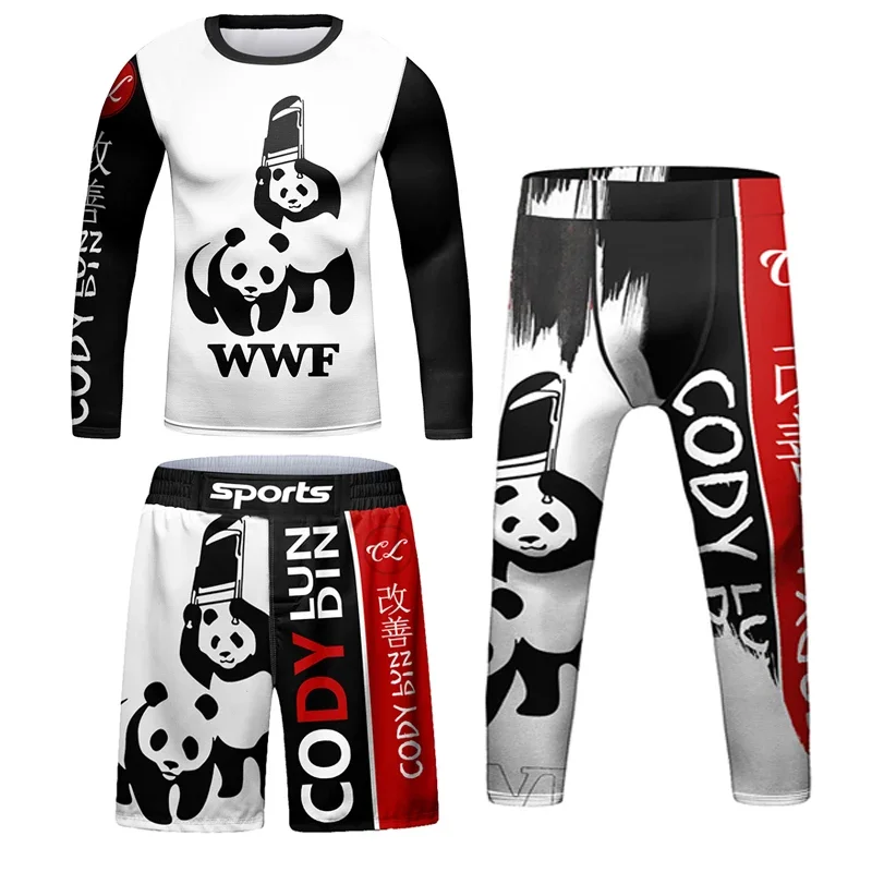 Jiu Jitsu Rashguard T-shirt For Children MMA Shorts Bjj Kids 4pcs/sets Boy Boxe kickboxing Mma Compression Clothing Sportswer