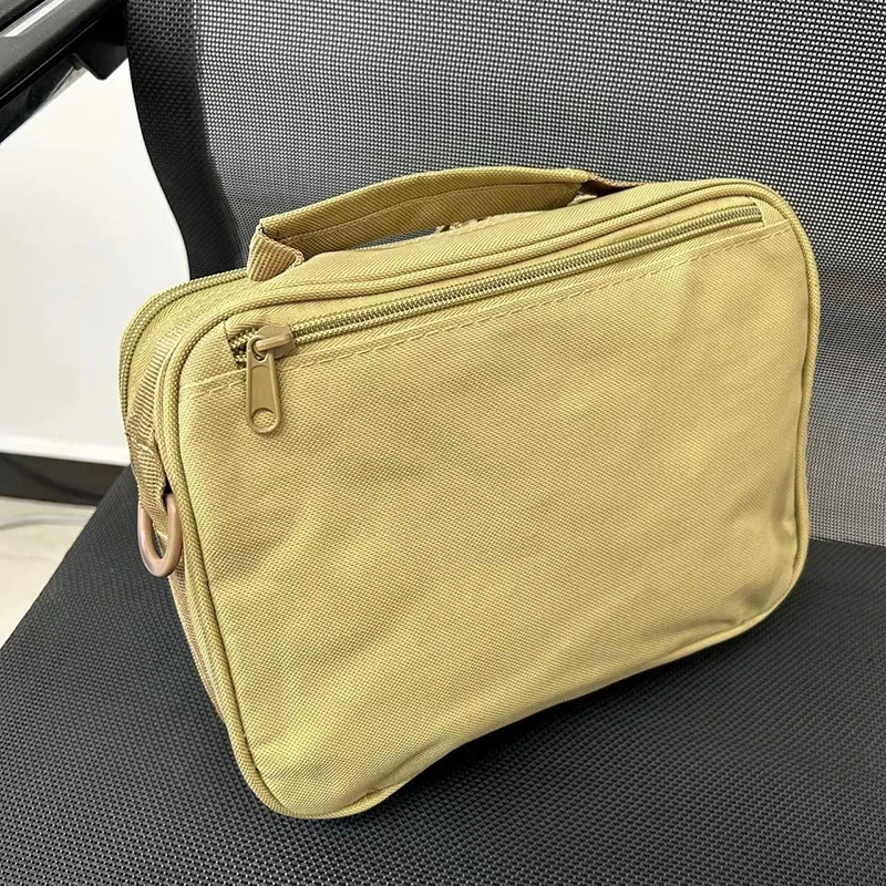 Tragbare Herren-Toilettentasche aus Oxford-Gewebe, Khaki, Reise-Organizer mit mehreren Taschen, hängende Waschtasche für Outdoor-Aktivitäten, Angeln und Kurzreisen – Detail 3