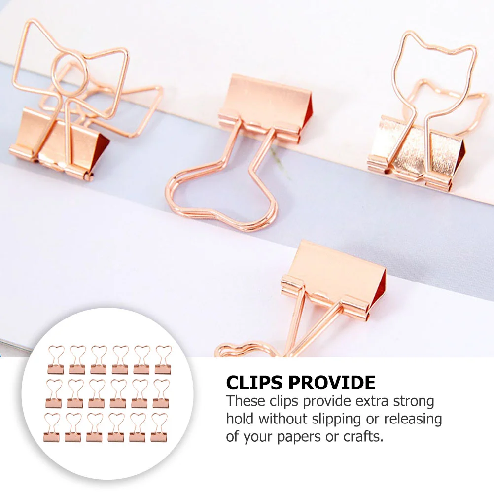 20 Pcs Little Clip Binder Clips School Office Supplies Heart Shaped Book Clamps Paper Binding Stainless Steel