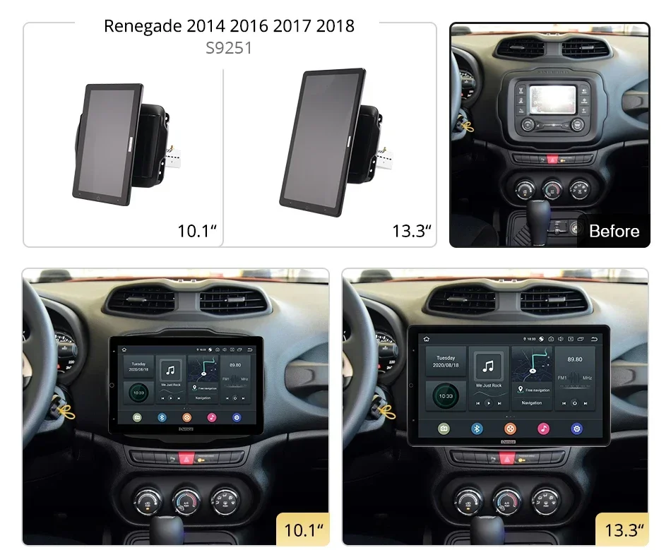 13.3 Inch 1920*1080 Ownice Android10.0 for Jeep Renegade 2014 2016 2017 2018 Car Radio Auto Multimedia head Unit Auto Rotatable