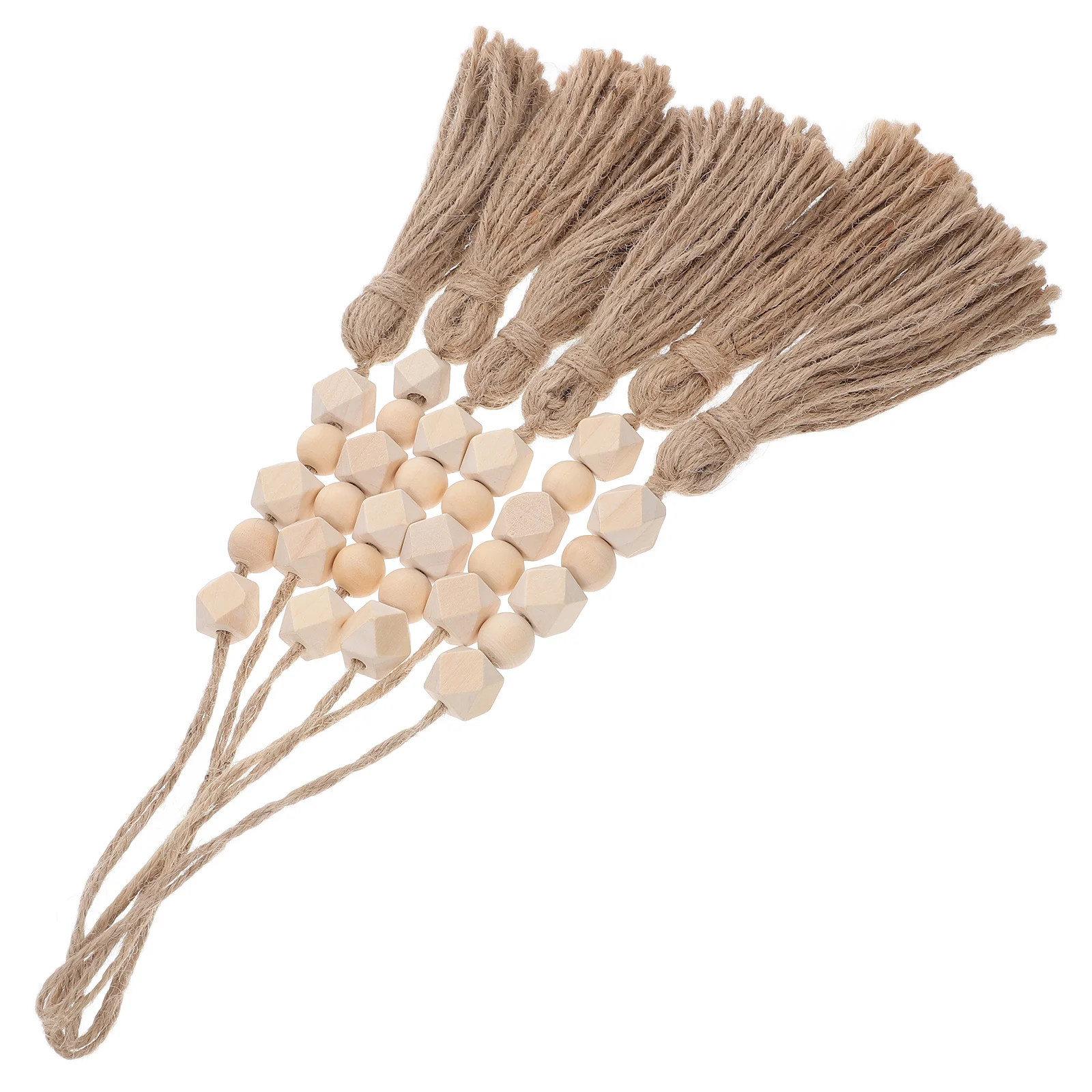 

6Pcs Rustic Bead Garland Jute Rope Wooden Bead Tassel Hanging Decor for Closet Door Farmhouse Shelf Boho Home Interior