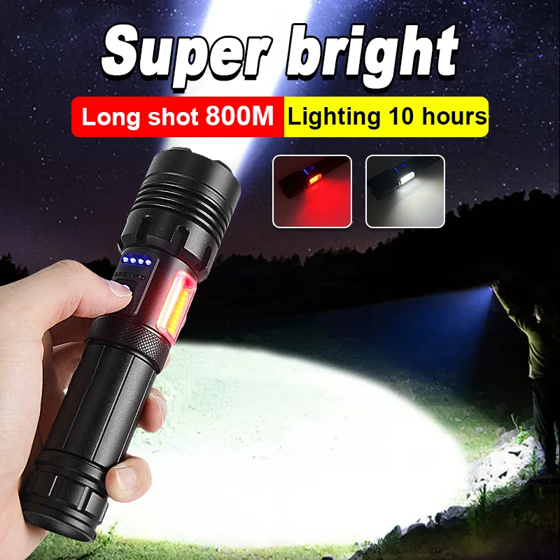 XHP70 Super Bright Flashlight 800M Waterproof Zoom Torch Outdoor Work Light Rechageable 26650 Flash Light Night Lantern